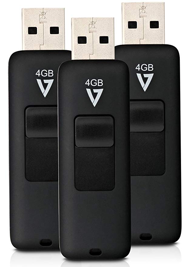 V7 VF24GAR3PK3N 3 Pack Combo 4GB Flash Drive USB 2.0 with Retractable Connector