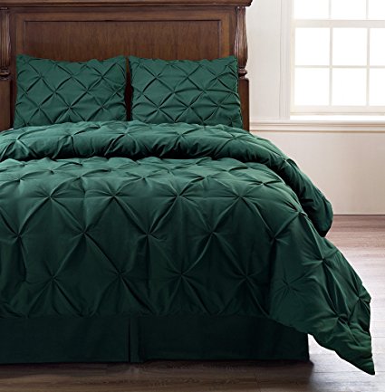 Pinch Pleat Hunter Green Corlor Cal-King Size 4-Piece Comforter Set, Bed Cover by Cozy Beddings