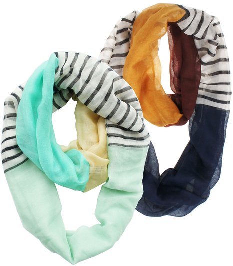 Vivian and Vincent Soft Light Weight Stripe Mosaic Sheer Infinity Scarf