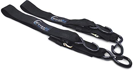 WavesRx Marine Boat Trailer Transom Tie-Down Strap (2 Pack) | Adjustable Safety Straps 24" to 48" Long (2" Wide) | 1200 LBS Capacity to Securely Transport Boats, Jet Skis and Other PWC