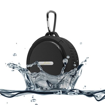 Elivebuy® 5 Watt Driver Portable Waterproof Bluetooth 3.0 Speaker Rugged Wireless For Outdoor/Shower with Built-in Microphone & Suction Cup & Snap Hook - Black