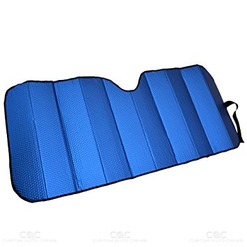 Motor Trend Front Windshield Sun shade - Accordion Folding Auto Sunshade for Car Truck SUV 58 x 24 Inch (Blue)