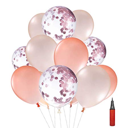 Rose Gold Balloons Set 50pcs Latex Balloons With Pump including Rose Gold Latex Champagne Confetti Balloons for Birthday Wedding Baby Shower Party Decorations