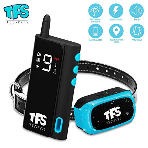 Dog Training Collar - TFS Electric Training Collar with Remote 2000ft Range, IP67 Waterproof Rechargeable Medium Large Dog Puppy Bark Collar Set with Beep Vibration Shock Modes