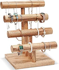 ProCase Bracelet Holder Display Bracelet Organizer, Wooden Bracelet Stand for Selling, T-bar Bangle Storage Rack Wood Watch Display Tower for Business - 4 Tier, Nature