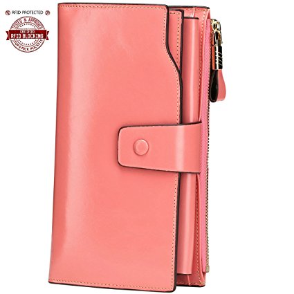 Itslife Women's Large Capacity Luxury Wax Genuine Leather Clutch Wallet Card Holder Ladies Purse