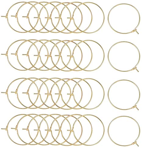 LiQunSweet 50 Pieces 35x0.8mm Brass Golden Plated Nickel Wine Glass Charm Rings Hoop Earrings for Jewelry Making DIY Findings Wine Glass Charm Decoration Party Favor Décor