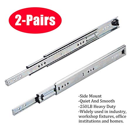 SOTTAE 10 Inch 250LB Capacity Heavy Duty Full Extension Ball Bearing Side Mount Drawer Slides - 2 Pairs,Mounting Screws Included,10"