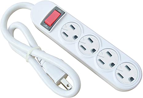 Woods 41299 Power Strip with Overload Safety Feature, 4 Outlets, 1.5', White