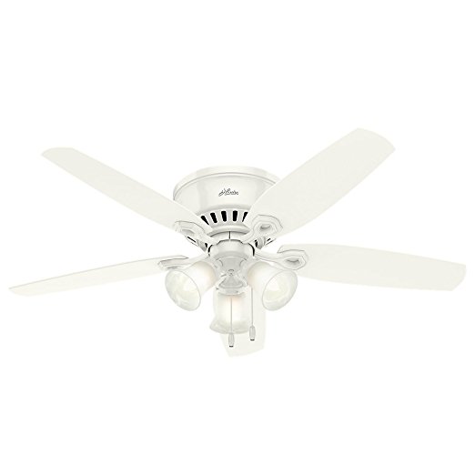 Hunter 53326 52" Builder Low Profile Ceiling Fan with Light, Snow White