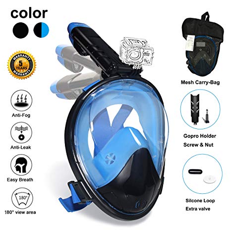 Ufanore Full Face Snorkel Mask, Snorkeling Mask for Adults and Kids with Detachable Camera Mount, Foldable 180° Panoramic View, Free Breathing, Anti-Fog and Anti-Leak