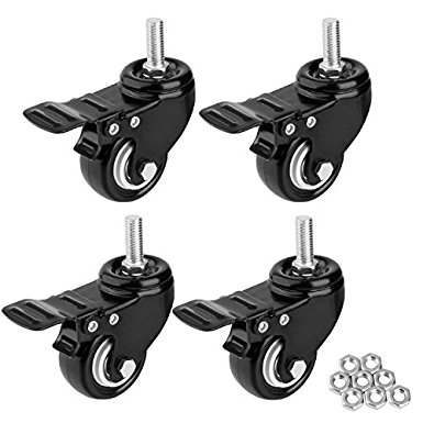 1.5" Threaded Stem Casters with Brake, Heavy Duty Swivel Caster Wheels for Shopping Carts, Trolley, Office Chair, Workbench, Furniture (Pack of 4)