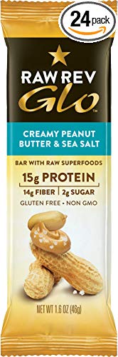 Raw Rev Glo Vegan, Gluten-Free Protein Bars - Creamy Peanut Butter & Sea Salt 1.6 ounce (Pack of 24)