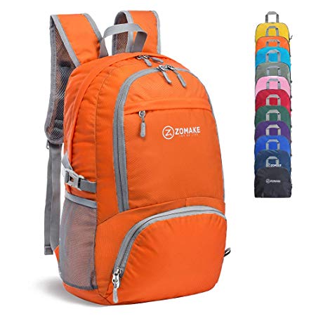 ZOMAKE 30L Lightweight Packable Backpack Water Resistant Hiking Daypack,Small Travel Backpack Foldable Camping Outdoor Bag Orange