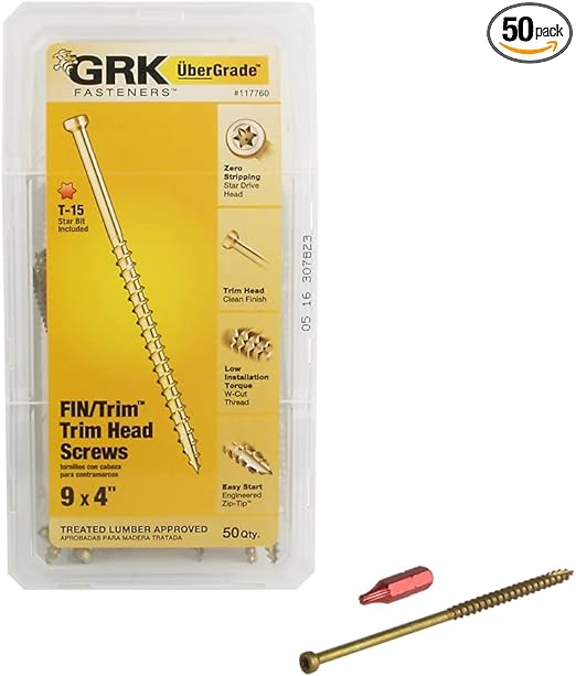 GRK 117760#9 x 4" FIN/Trim™ Finishing Trim Head Screws 50 Count
