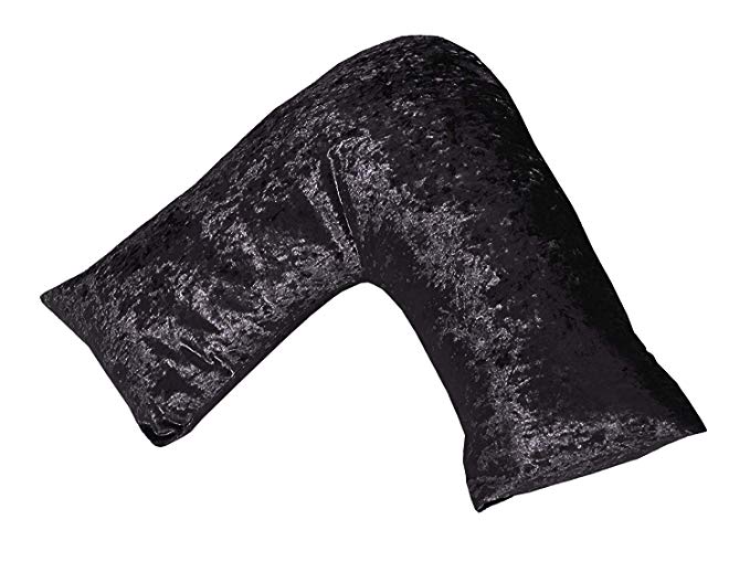Bedding Direct UK V Shaped Support Pillow with Crushed Marble Velvet Pillowcase - Black Noir