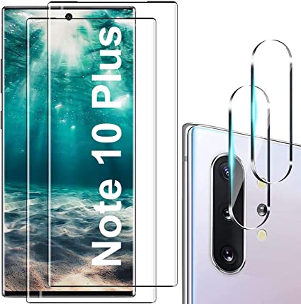 [2 2 Pack] Galaxy Note 10 Plus Screen Protector,9H Tempered Glass, Ultrasonic Fingerprint Compatible, HD Clear,Bubble-Free,3D Curved for Samsung Note10 Plus 5G Glass Screen Protector