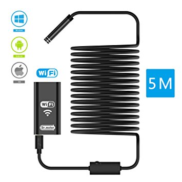 Dr.meter Wifi Endoscope, 2.0 Megapixels HD Digital Inspection Camera with 5 Meters(16.4ft) Cable and 8 LEDs in the Camera Handheld Borescope Supports Windows iOS and Android System
