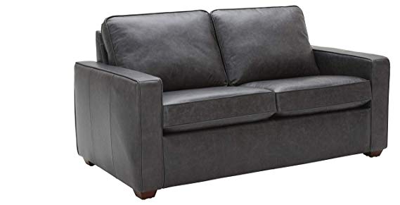 Rivet Andrews Contemporary Top-Grain Leather Loveseat Sofa with Removable Cushions, 67"W, Black