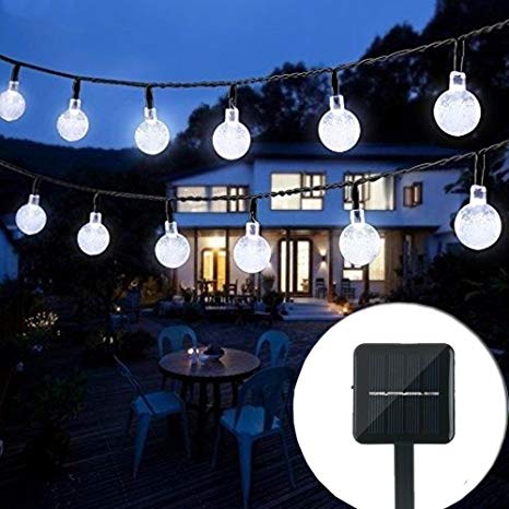 20Ft 30LED Solar String Light Crystal Globe Ball Waterproof for Garden Home Holiday Decorations, White
