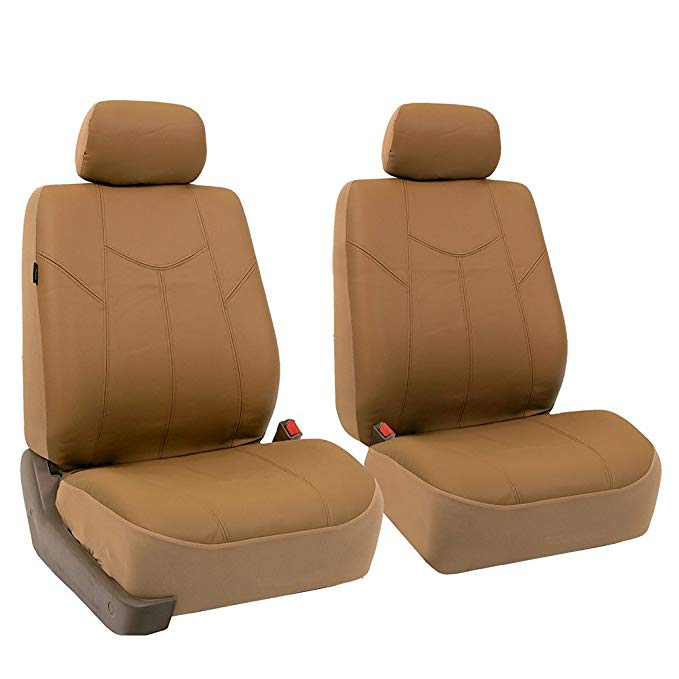 FH Group PU009102 Rome PU Leather Pair Set Car Seat Covers, Airbag compatible, Solid Tan - Fit Most Car, Truck, Suv, or Van