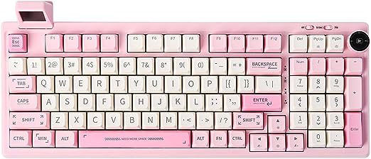 EPOMAKER RT100 97 Keys Gasket BT5.0/2.4G/USB-C Mechanical Keyboard with Customizable Display Screen, Knob, Hot Swappable Socket, 5000mAh Battery for Win/Mac(RT100 Pink, Wisteria Linear Switch)