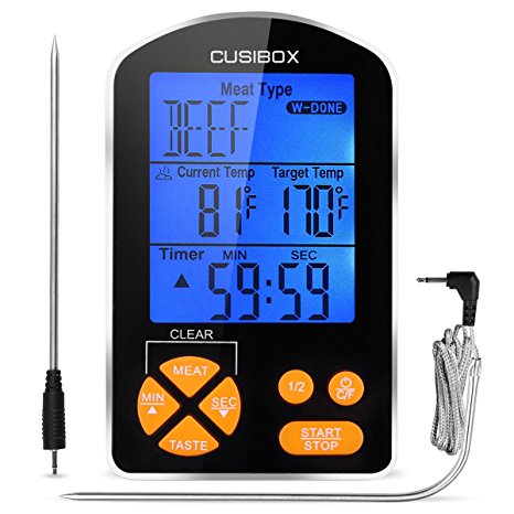 Oven Thermometer, CUSIBOX Digital Kitchen Cooking Food Meat Oven Thermometer with Built-in Timer Alarm and Dual Stainless Steel Probe for BBQ Oven Grill Smoker