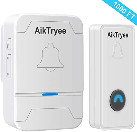 Wireless Doorbell, Wireless Door Bell Chime Kit with LED Light, Easy Install, Over 1000-feet Range, 58 Chimes, by AikTryee (Classic White)