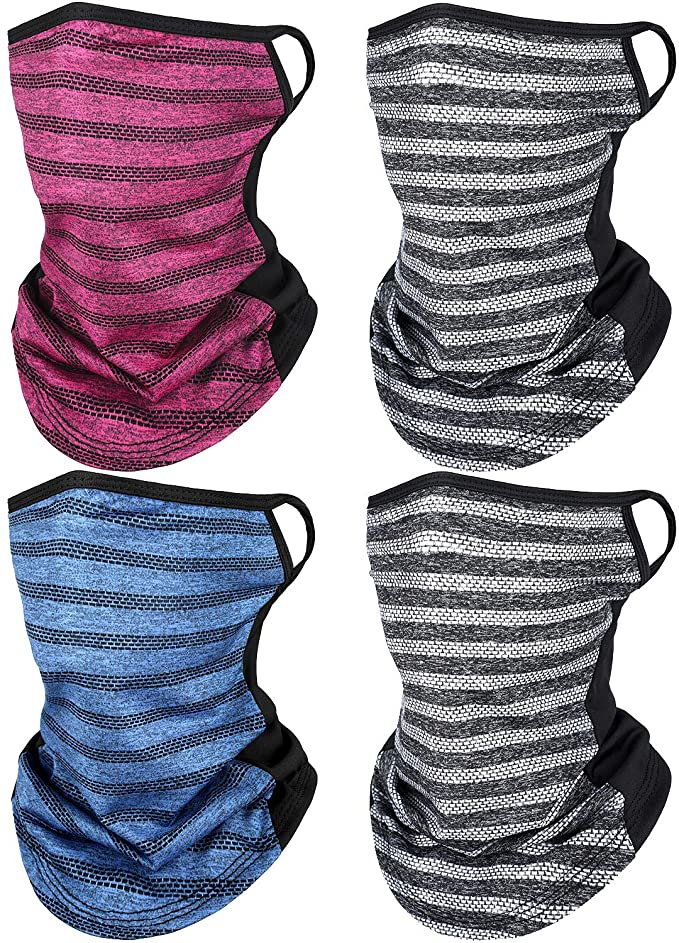 4 Pieces Ear Loops Face Bandana Neck Gaiter Unisex Seamless Ice Silk UV Protection Face Covers Balaclava Face Cover Scarf for Summer