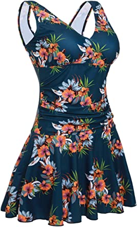 MiYang Women's Plus-Size Flower Printing Shaping Body One Piece Swim Dresses Swimsuit