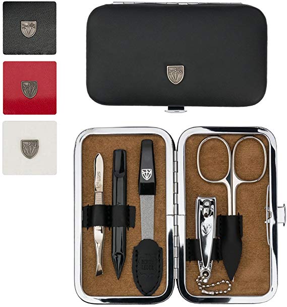 THREE SWORDS | Exclusive 5-Piece MANICURE - PEDICURE - GROOMING - NAIL CARE set / kit / case - GENUINE LEATHER | VARIOUS COLOURS | Made in SOLINGEN / GERMANY (836106)