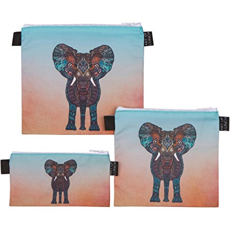 Reusable Sandwich & Snack Baggies by ART OF LUNCH - Set of 3 Designer Sandwich Bags - A Partnership with Artists Around the World - Design by Monika Strigel (Germany) - Elephant