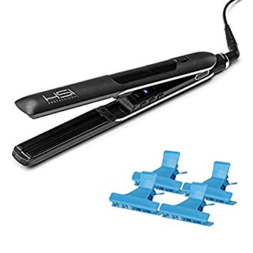 HSI Professional Glider Steamer 1” Ceramic Flat Iron w/Steam Dispenser, A Bonus of 4 BeauWis Butterfly Clamps