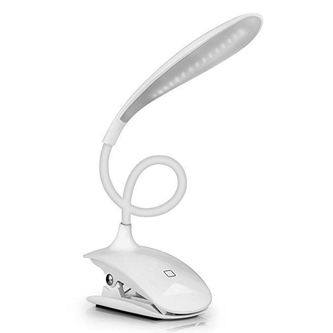 Sunnest Clip on Reading Light for Bed, 3 Level Brightness LED Book Light, Rechargeable & Portable Desk Light, 360° Adjustable, Touch Control, Dimmable, Eyesight Protection for Travel, Read, Study