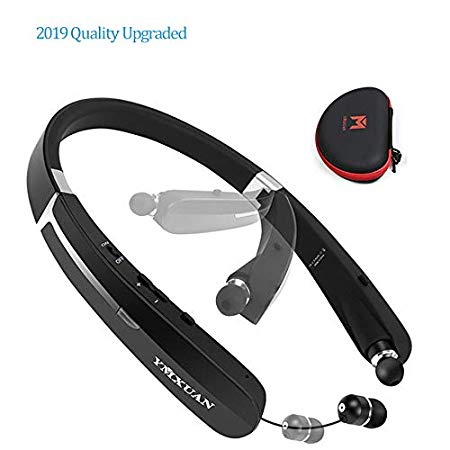 (2019 Upgraded)YMXUAN Bluetooth Headphones, Wireless Sports Headset Neckband with Foldable and Retractable,Deep Bass Sound, Noise Cancelling Watertproof for running, 15 Hours PlayTime for PC Cellphone