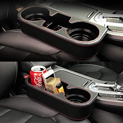 TTOUADY Car Seat Organizer, Leather Cover Car Cup Holder, Universal Multifunctional Car Front Seat Organizer (Black)