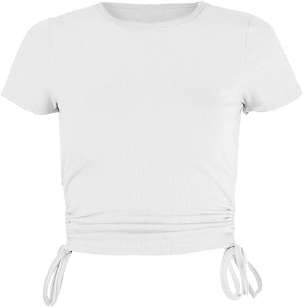 PERSUN Women's Tied Up Crop Top Casual Round Neck Short Sleeve T-Shirt