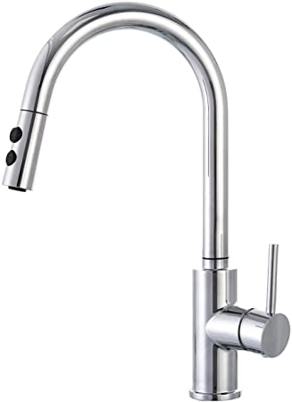 Pull Out Pull Down Kitchen Mixer Tap High Arc with Dual Spray Mode Single Handle Single Lever Chrome Finished 10 Year Warranty