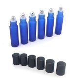 Mavogel Glass Roller Bottles With Metal Ball Set of 6-Best Quality Cobalt Frosted Blue Colored Roll on Bottle- Black Plastic Lid - Thick And Strong Holder For Aromatherapy Essential Oils Perfumes and Lip Balms10mlBlue