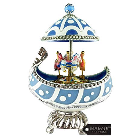 Matashi Carousel Faberge Egg Music Box, Plays Swan Lake, Elegant Table Top Ornament with Crystals Home Decor for Living Room Bedrooms Gift for Musician Christmas Mother's Day Birthday Holiday New Year