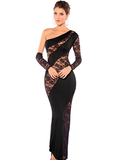 Amoretu Women's Elegant Figure Flattering Splicing Sheer Maxi Diva Dress