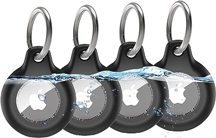 [4 Pack] SEVROK IPX8 Waterproof AirTag Holder Keychain Case, Apple Air Tag Accessories, Solid Full-Body Protection Anit-Sratch Clear Shell, Works with Keychain, Bags, Dog Collar, Luggage and More