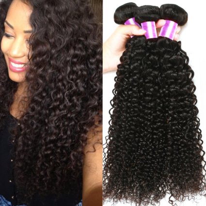 B&P Hair Brazilian Curly Virgin Hair Weave 3 Bundles, 6A Unprocessed Virgin Human Hair Extensions Natural Black Hair Color Can be Dyed and Bleached 8 10 12inches