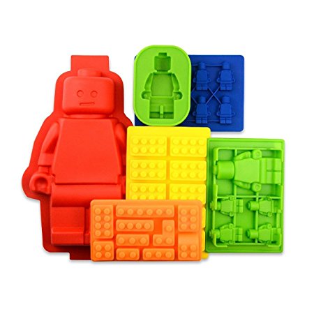 Bigear 6pc Candy Tray Molds For Lego Lovers, Chocolate Molds, Ice Cube Molds, Silicone Baking Molds- Building Blocks and Figures(Set of 6)