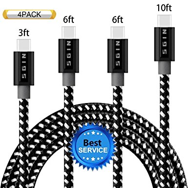 USB Type C Cable SGIN, 4Pack 3FT,6FT,6FT,10FT USB C Nylon Braided Cord Certified to Type C Charging Charger for Samsung Galaxy S8 , Google Pixel, LG G6 V20 G5, Nintendo Switch, New Macbook-BlackWhie