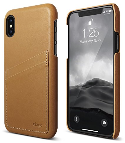 elago Genuine Leather Series iPhone X Case - Authentic Italian Leather Personalized Wallet Protective Cover for Apple iPhone X (2017) - Brown