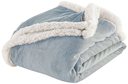 Duck River Textiles Andover Reversible Sherpa-Lined Throw, Steel-Blue