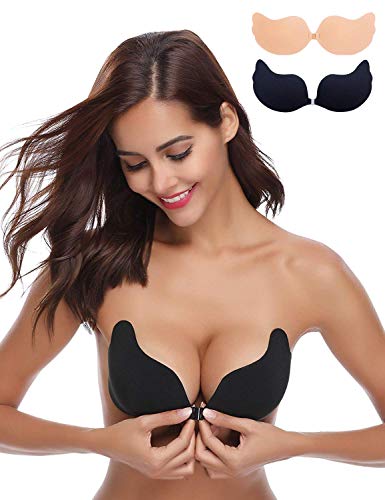 LAVEH Sticky Bra, 2 Pack Breathable Strapless Bra Adhesive Push Up Backless Bras for Women