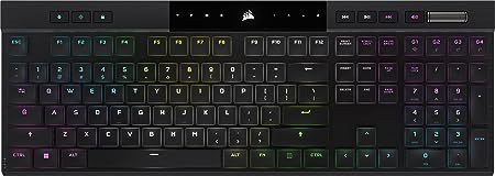 Corsair K100 AIR Wireless RGB Mechanical Gaming Keyboard - Ultra-Thin, Sub-1ms Slipstream, Low-Latency Bluetooth, Cherry MX Ultra Low Profile Keyswitches - NA Layout, QWERTY - Black