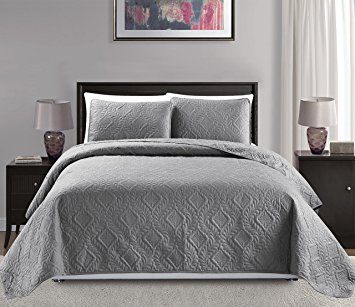Mk Collection 3 pc Diamond Bedspread Bed-cover Embossed King/California king over size 118"x106" solid Grey New